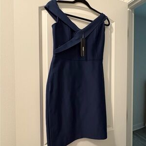 Fashion Nova Off Shoulder Navy Bandage Dress